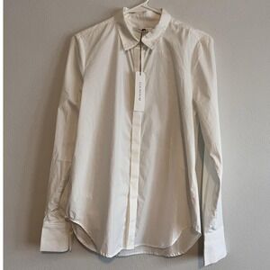 Elaine Kim Shirt Womens Small White Nevan Stretch Cotton Button Up Basic Top